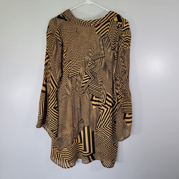 Sunny Leigh Artsy Groovy Blouse Womens Sz XL High-Low Pleated Bell Sleeves Light - Picture 4 of 9